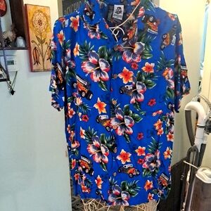 Kennington Ltd Hawaiian Shirt With Hot Rods & Pin Up, Sz L